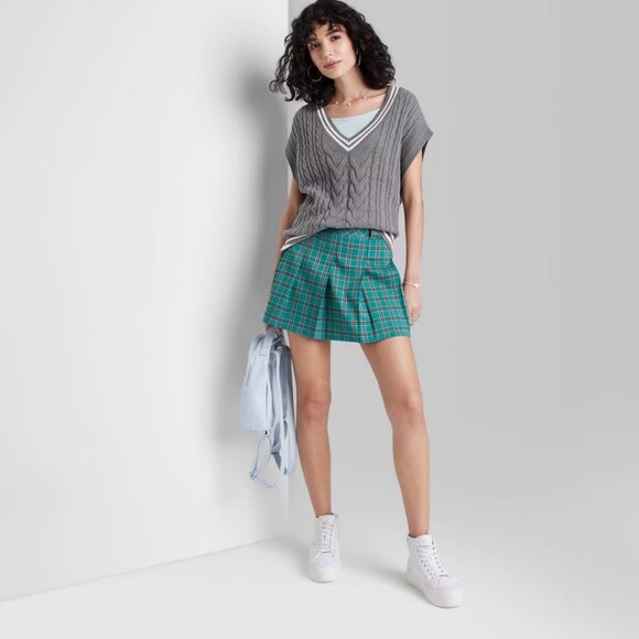 Wild Fable Sweater Vest Gray Oversized Varsity Stripe VNeck Sleeveless - Picture 1 of 9
